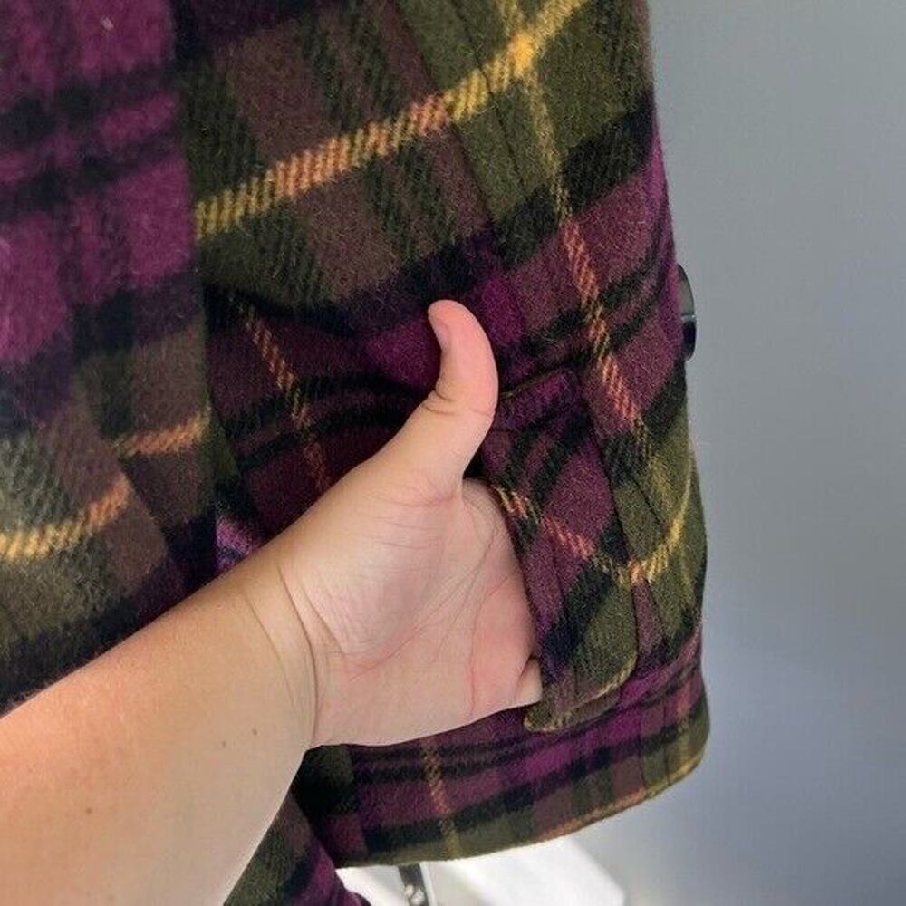 Y2K Aeropostale Wool blend lined plaid double breasted pea coat with pockets - Picture 9 of 12